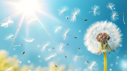 Dandelion and flying dandelion seeds