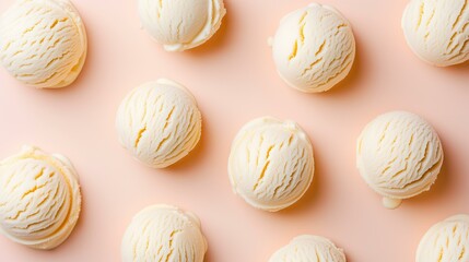 scoops of ice cream pattern on a neutral color background top view flat lay, pastel peach color