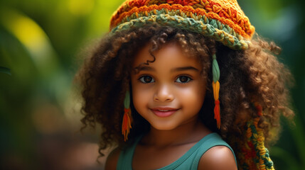 portrait of a beautiful child with rasta hat