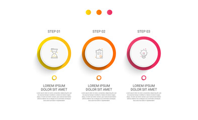 Modern vector infographics with three circles. Business template with 3 steps for diagram, web, banner, presentations, flowchart, content, levels, chart, graphic, timeline