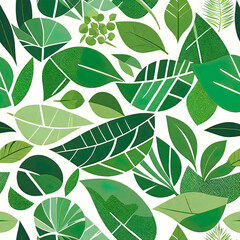 Fototapeta premium Vector illustration, green eco friendly mosaic symbol seamless pattern with abstract nature shapes, Fresh organic concept background print, Minimalist environment shape texture, geometric collage,