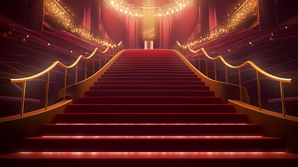 Luxurious and elegant red carpet staircase, holiday awards ceremony event