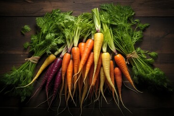 Fresh organic rainbow carrots: concept of healthy food.