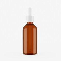 3d Brown Glass Empty Cosmetic Oil Dropper Bottle With Cap On White Background 3d Illustration