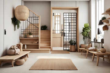 Fototapeta premium Modern Living Room Interior with Fireplace and Stylish Furniture