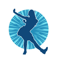 Silhouette of a female dancer wearing mini skirt in action pose. Silhouette of a slim woman dancing happily.