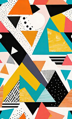 Obraz premium Vector illustration, mosaic symbol seamless illustration with abstract shapes. Fresh organic concept background print. Minimalist environment shape texture, geometric collage,