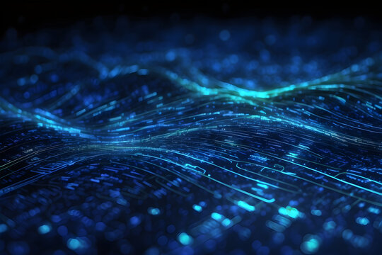 Blue Fractal Energy Web Design.B Blue digital binary data on computer screen background