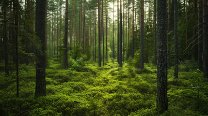 Fototapeta na wymiar Finnish evergreen forests