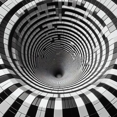 A view of black and white placed in a deep circle a spiral pattern in a pipe A pipe with a deep vertical bottom