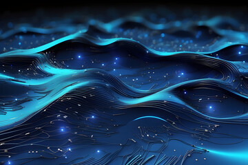 Blue Wave Abstract Art with Flowing Lines and Light Texture