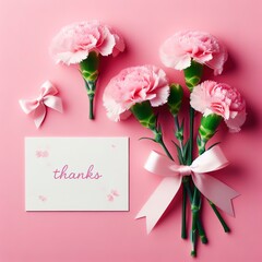 fresh elegant carnation flower bouquet with white greeting thanks gift card