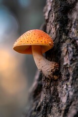macro photography of a mushroom that lives in the gaps of a tree