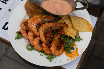 American food: french fries, sandwich, and fast food.