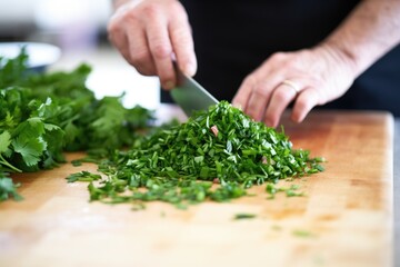 dicing fresh parsley for tantuni garnish