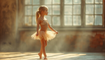 Photo of a little girl ballerina - obrazy, fototapety, plakaty