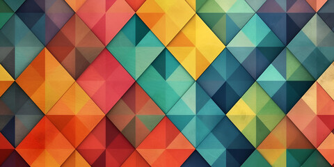 A kaleidoscope-inspired geometric wall, intersecting, triangular, Geometric tiled rainbow colors  background with an abstract design and creative elements
