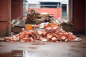 pile of broken bricks beside workshop