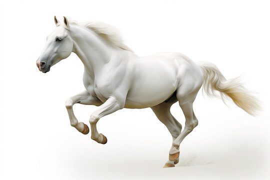 horse breed white Quarter galloping fast, isolated on white background © -=RRZMRR=-