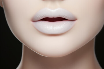 women's lips in close-up painted with bright white thick lipstick