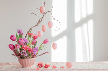 easter home decor in pink and white colors