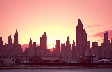 Fototapeta premium Urban Dusk: City Skyline Illuminated at Twilight