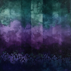 Enigmatic midnight garden gradient with deep violet, indigo, and emerald green hues, paired with a grainy texture for a mysterious-themed event