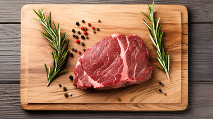Fresh raw beef steak and rosemary