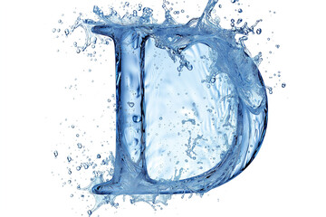 Water alphabet letter D from splashes with drops, isolated on white background