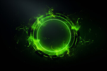 neon green abstract circle with smoke on dark background