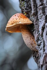 macro photography of a mushroom that lives in the gaps of a tree