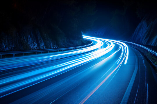 blue car lights at night, long exposure - Powered by Adobe