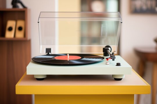 modern turntable with a new vinyl record spinning