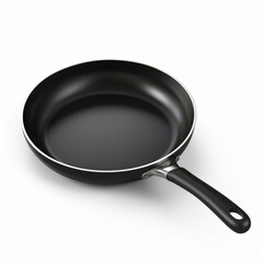Frying pan with black handle.