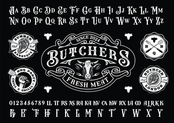 a set of vintage butcher shop themed logo templates