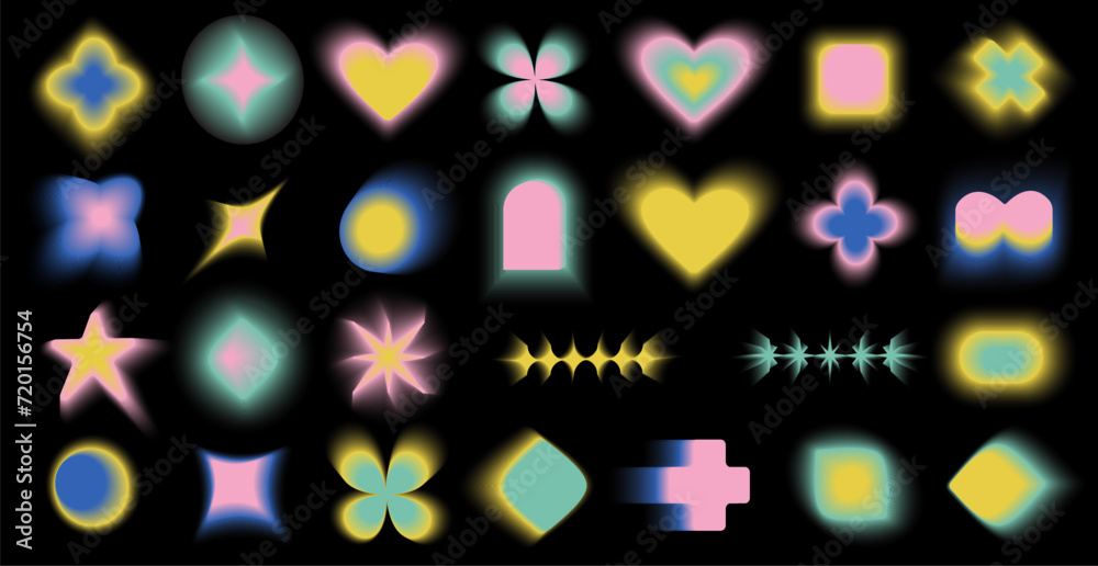 Aufkleber Gradient abstract blur isolated shapes, aesthetic vector elements on black background with blur effect. Colorful soft gradients.