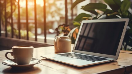 Laptop und Tasse Kaffee im Home Office