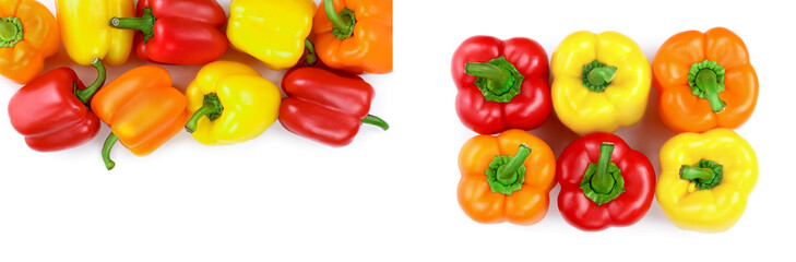 yellow orange and red sweet bell pepper isolated on white background with copy space for your text....