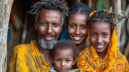family group photo of Ethiopian native tribal family, generative ai.