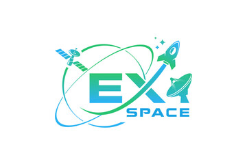 Satellite telecommunications technology logo design, future space company. © 21graphic