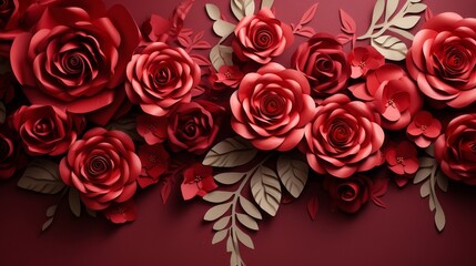 Lush bouquet of dark red flowers creating a romantic floral pattern.