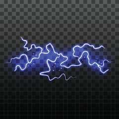 Realistic Detailed 3d Blue Lightning Electric Thunderbolt Symbol of Electrical Power. Vector illustration of Magical Energy Flash
