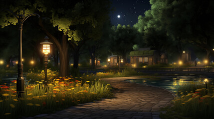 Fototapeta na wymiar beautiful park at night background wallpaper 
