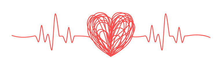 Tangled grungy heart scribble hand drawn with thin line, divider shape. Png clipart isolated on transparent background