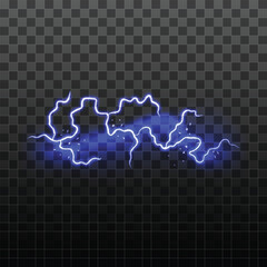 Realistic Detailed 3d Blue Lightning Electric Effect with Glowing and Shining Symbol of Power. Vector illustration of Powerful Electrical Discharge
