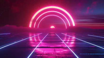  Glowing neon synthwave and retrowave background © Mishi
