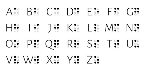 Braille alphabet letters, English version. Png clipart isolated on transparent background - obrazy, fototapety, plakaty
