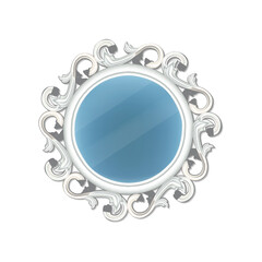Realistic Detailed 3d Mirror Shaped as Round with Vintage Elements for Decor Interior. Vector illustration of Mirror with Reflection on Glass