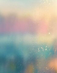 Blurred pastel background with rain drops on glass window surface