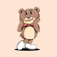 Valentine Teddy Bear Cartoon Mascot Character with Retro Style